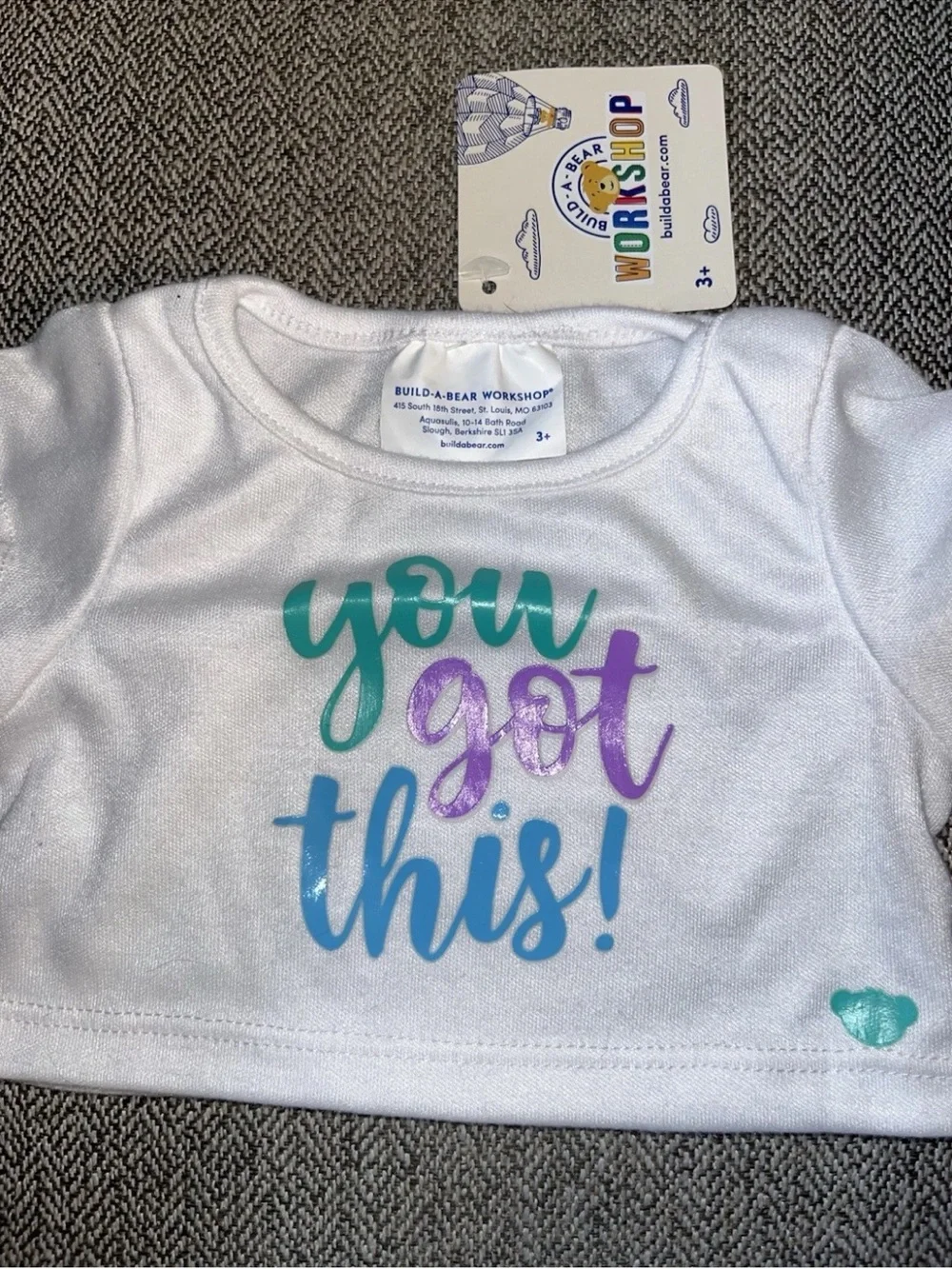 NWT Build a Bear Clothing You Got This White T-Shirt Encouragement Shirt RARE HT